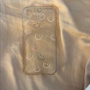 Smiley Face Clear iPhone 13/14 case (gently used, a little yellow on sides)